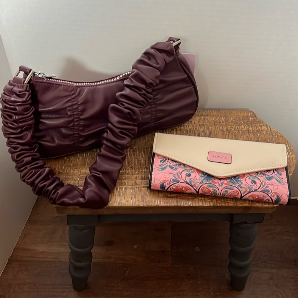 Wild fable NWT deep burgundy small shoulder bag and wallet